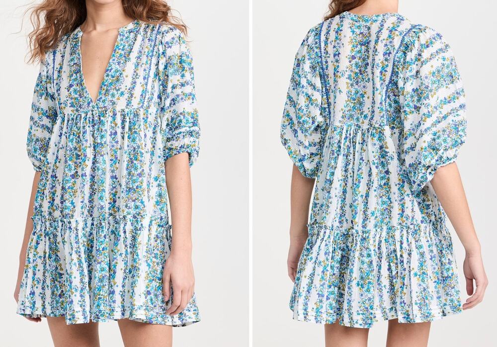 Poupette St Barth Women’s Aria Blue Floral cotton mini dress 100% cotton S/M